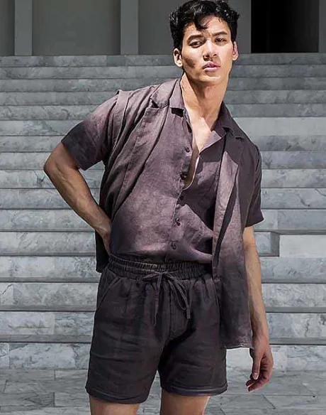 Clearance Breezy Linen Short Sleeve Classic Shirt-Dark Gray Shirts & Vests