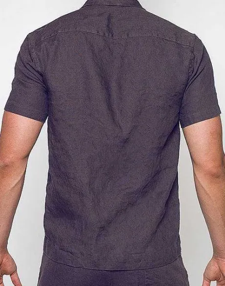 Clearance Breezy Linen Short Sleeve Classic Shirt-Dark Gray Shirts & Vests