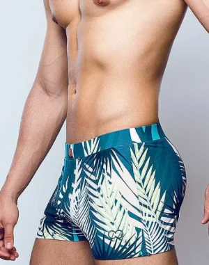 Store V60 Bondi Print Swim Trunks-Feuille Green Sustainable Beachwear