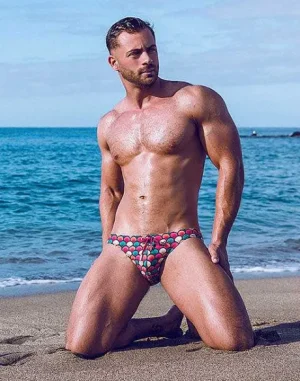 Sale V20 Print Swim Brief-Retro Red Sustainable Beachwear